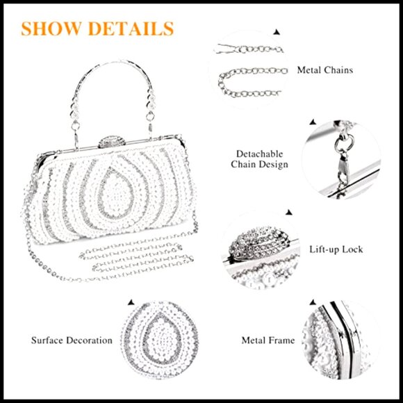 Elegant Pearl Beaded Clutch Evening Bag Formal Wedding Prom Party Purse